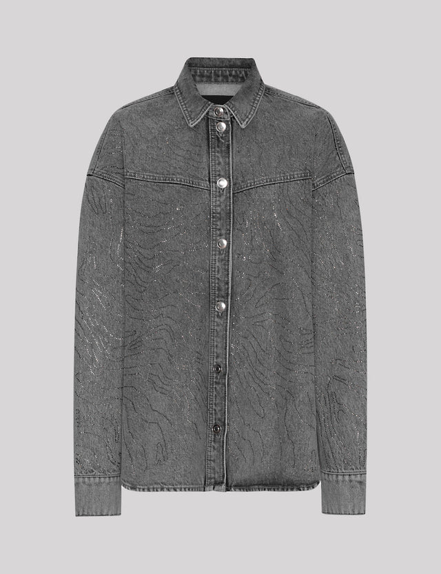 ROTATE Birger Christensen - Rhinestone Denim Shirt